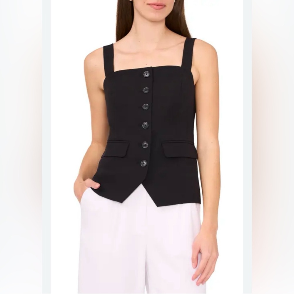 Halogen Womens Fitted Vest Top Black Button-Up New with Tags